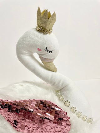 White Elegant Furry Swan With Glitter Accent Wing - Modern Decor - DesignedBy The Boss