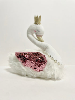 White Elegant Furry Swan With Glitter Accent Wing - Modern Decor - DesignedBy The Boss