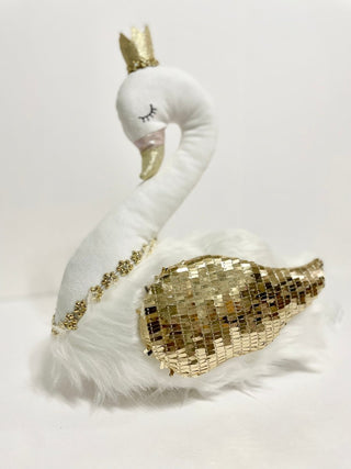 White Elegant Furry Swan With Glitter Accent Wing - Modern Decor - DesignedBy The Boss