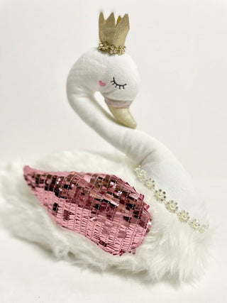 White Elegant Furry Swan With Glitter Accent Wing - Modern Decor - DesignedBy The Boss