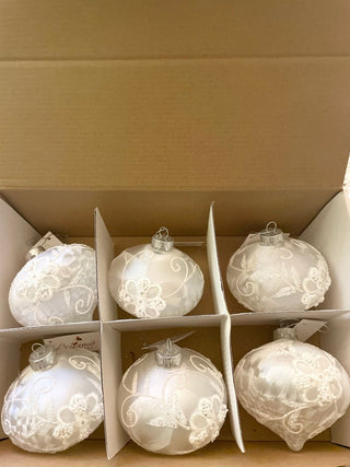 White Embellish Onion Glass Christmas Ornaments ( Pack Of 6) - DesignedBy The Boss