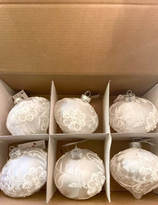 White Embellish Onion Glass Christmas Ornaments ( Pack Of 6) - DesignedBy The Boss