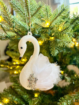 White Glittered Swan Clip - On Ornament - DesignedBy The Boss