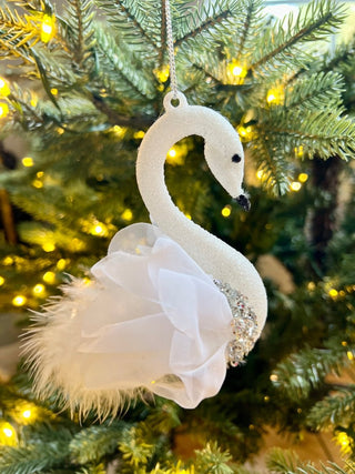 White Glittered Swan Clip - On Ornament - DesignedBy The Boss