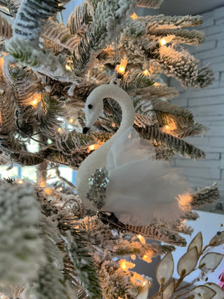 White Glittered Swan Clip - On Ornament - DesignedBy The Boss