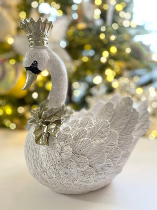 White & Gold Elegant Swan With Crown - DesignedBy The Boss