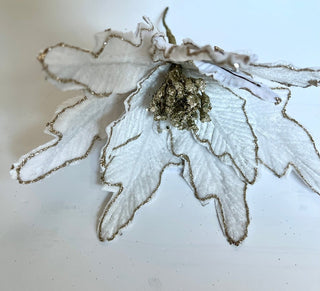 White & Gold Glitter Velvet Poinsettia Pick - Christmas Decor - DesignedBy The Boss