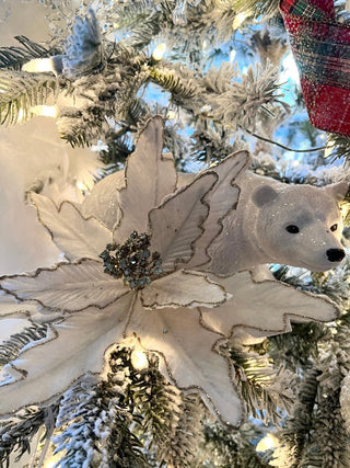 White & Gold Glitter Velvet Poinsettia Pick - Christmas Decor - DesignedBy The Boss