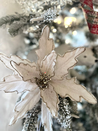 White & Gold Glitter Velvet Poinsettia Pick - Christmas Decor - DesignedBy The Boss