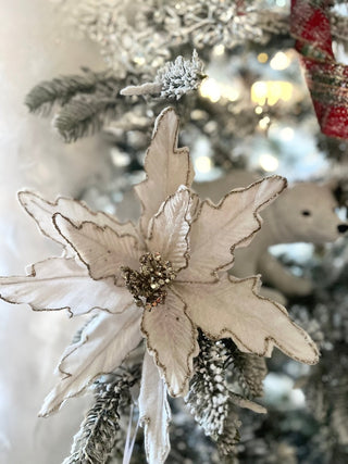 White & Gold Glitter Velvet Poinsettia Pick - Christmas Decor - DesignedBy The Boss