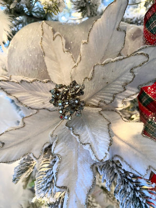 White & Gold Glitter Velvet Poinsettia Pick - Christmas Decor - DesignedBy The Boss