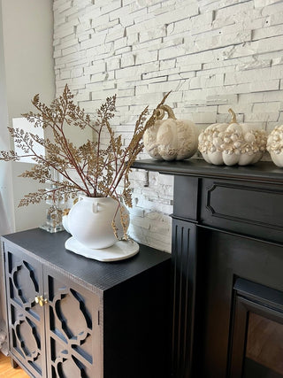 White & Gold Pumpkin With Leaf Decor - Autumn Decor By Designed By The Boss - DesignedBy The Boss