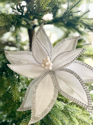 White Jeweled Edge Velvet Poinsettia Stem 22"Tall - DesignedBy The Boss