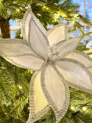 White Jeweled Edge Velvet Poinsettia Stem 22"Tall - DesignedBy The Boss