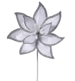 White Jeweled Edge Velvet Poinsettia Stem 22"Tall - DesignedBy The Boss