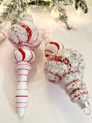 White & Red Teardrop Ornaments - Holiday Decor Pack of 3 - DesignedBy The Boss