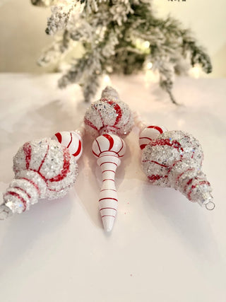 White & Red Teardrop Ornaments - Holiday Decor Pack of 3 - DesignedBy The Boss