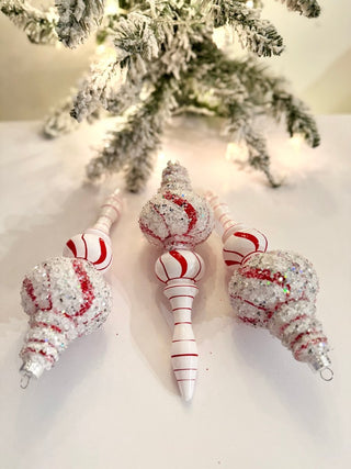 White & Red Teardrop Ornaments - Holiday Decor Pack of 3 - DesignedBy The Boss