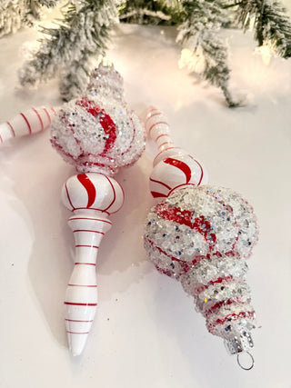 White & Red Teardrop Ornaments - Holiday Decor Pack of 3 - DesignedBy The Boss