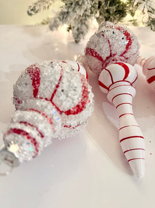 White & Red Teardrop Ornaments - Holiday Decor Pack of 3 - DesignedBy The Boss