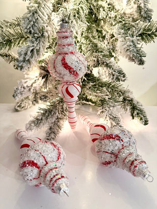 White & Red Teardrop Ornaments - Holiday Decor Pack of 3 - DesignedBy The Boss