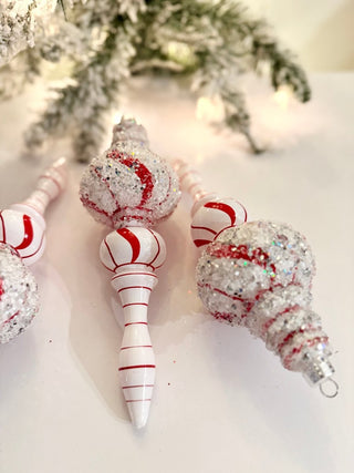 White & Red Teardrop Ornaments - Holiday Decor Pack of 3 - DesignedBy The Boss