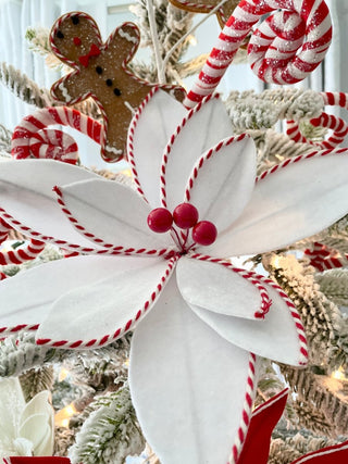 White Red Velvet Peppermint Edge Christmas Pick, 11" Long - DesignedBy The Boss