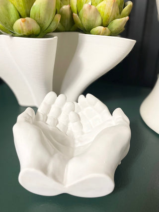 White Two Hands Sculpture - Hand Tray Catchall Decoration - DesignedBy The Boss