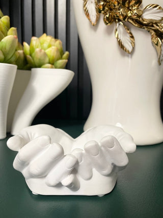 White Two Hands Sculpture - Hand Tray Catchall Decoration - DesignedBy The Boss