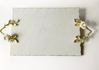 X - Large Marble Serving Tray With Gold Flower Detail By Designed By The Boss (21’’L x 11.5"W) - DesignedBy The Boss