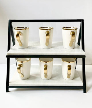 X-Large Two Tiered Marble Stand with Accent Gold ( 10’’L x 16"W x 15’’H) - DesignedBy The Boss