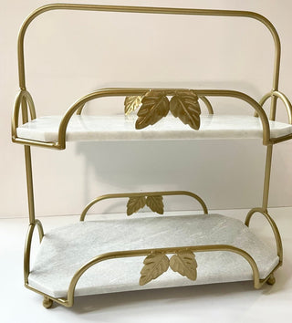 X-Large Two Tiered Marble Stand with Gold Leaf Edge (15’’L x 9"W x 16"H) - DesignedBy The Boss