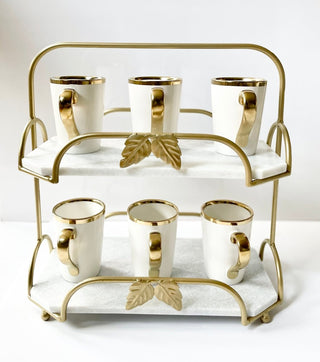 X-Large Two Tiered Marble Stand with Gold Leaf Edge (15’’L x 9"W x 16"H) - DesignedBy The Boss