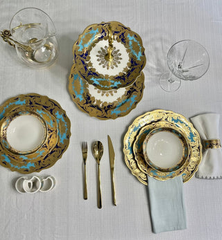 12-Piece Dinnerware Set, Service For 4, Luxury Embossed Gold Tableware Royal Style Bone China - DesignedBy The Boss