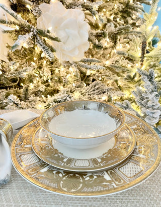 12-Piece Dinnerware Set, Service For 4, Luxury Embossed Gold Tableware Royal Style Bone China