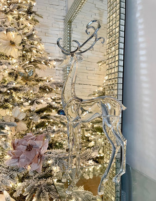 18" Acrylic Decorative Christmas Standing Deer Figures With Silver Antlers - DesignedBy The Boss