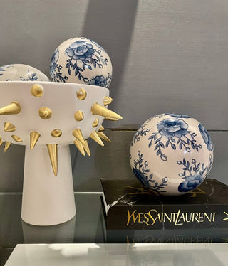 3 Piece Decorative Ceramic Orbs Sculpture Blue Porcelain - DesignedBy The Boss