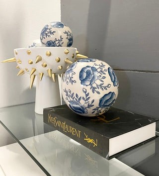 3 Piece Decorative Ceramic Orbs Sculpture Blue Porcelain - DesignedBy The Boss