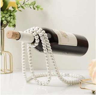 Artificial Pearl Necklace Floating Wine Bottle Holder Display Stand for Bars and Home Decoration - DesignedBy The Boss