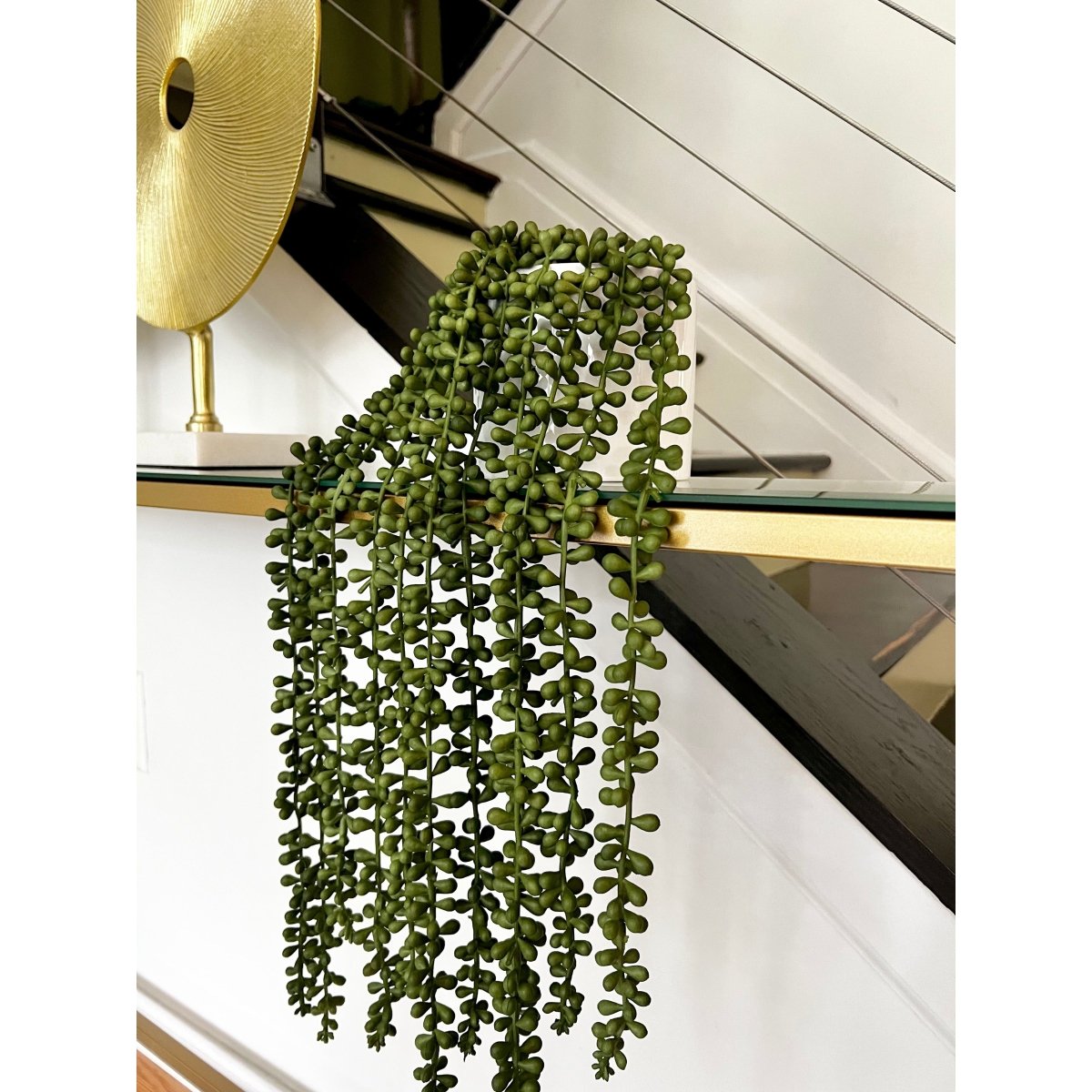 faux succulent string of pearls Artificial Succulents Faux Plant String of Pearls in White Ceramic Pot