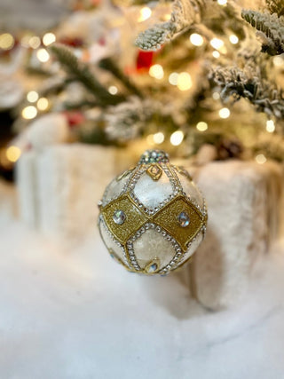 Beautiful White & Gold Beaded Christmas Ornaments - DesignedBy The Boss