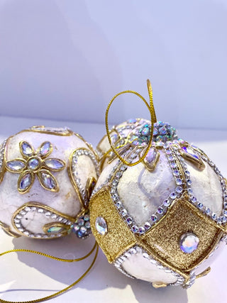 Beautiful White & Gold Beaded Christmas Ornaments - DesignedBy The Boss