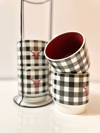 Black and White Plaid Ceramic Coffee Mugs Set of 4 - DesignedBy The Boss