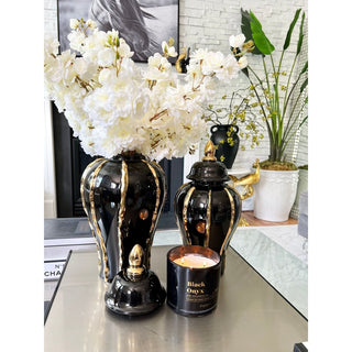 Black Ceramic Ginger Jar with Gold Details (Two Sizes) - DesignedBy The Boss