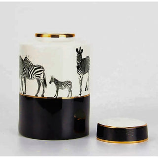 Black/ White and Gold Abstract Ceramic Jar (Sets of 2) - DesignedBy The Boss