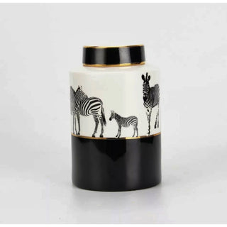 Black/ White and Gold Abstract Ceramic Jar (Sets of 2) - DesignedBy The Boss