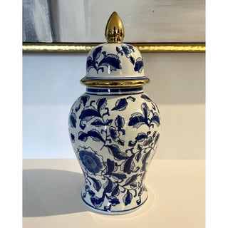 Blue/White/Gold Details 14'' Ceramic Ginger Jar - DesignedBy The Boss