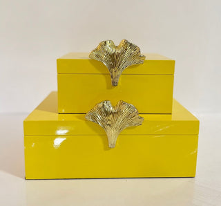 Bright Yellow Lacquer Hinged Storage Decorative Boxes (Set Of 2) - DesignedBy The Boss