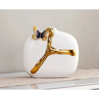 Butterfly White Modern Flower Vase with Gold Details - DesignedBy The Boss