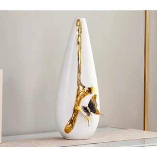 Butterfly White Modern Flower Vase with Gold Details - DesignedBy The Boss